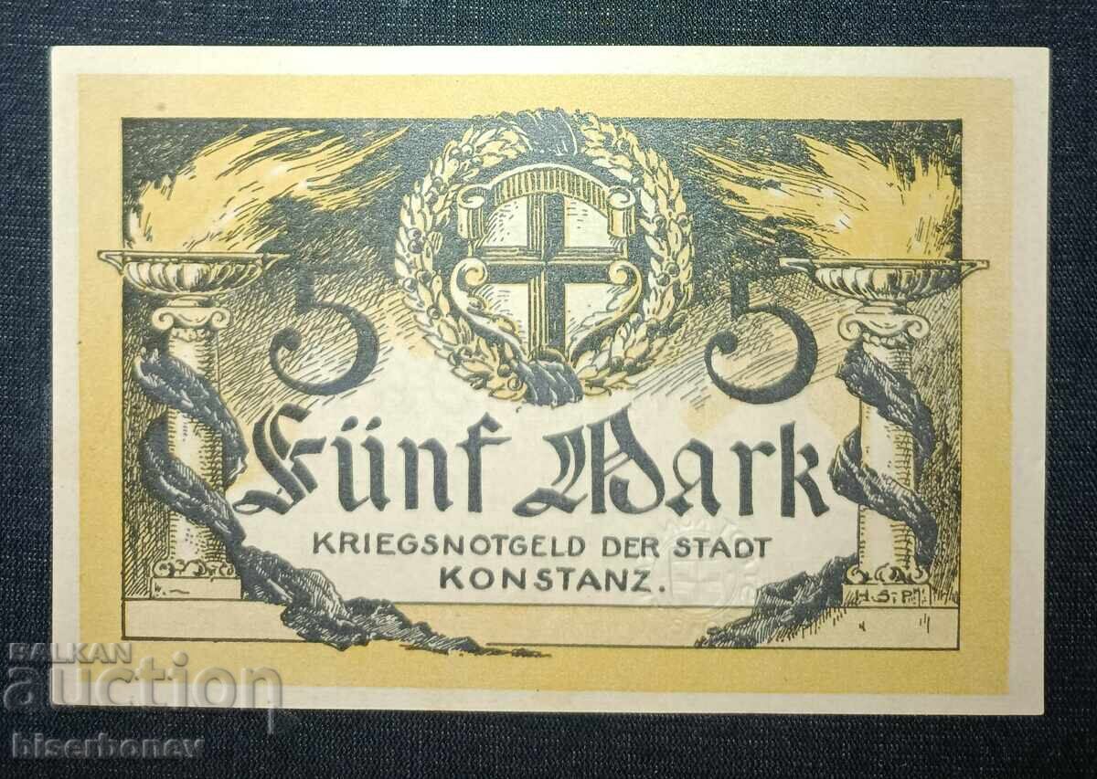 Γερμανία, Γερμανία, 5 μάρκα Κονστάντς, 1918, UNC με τιμή 14.00 BGN | € 7.16