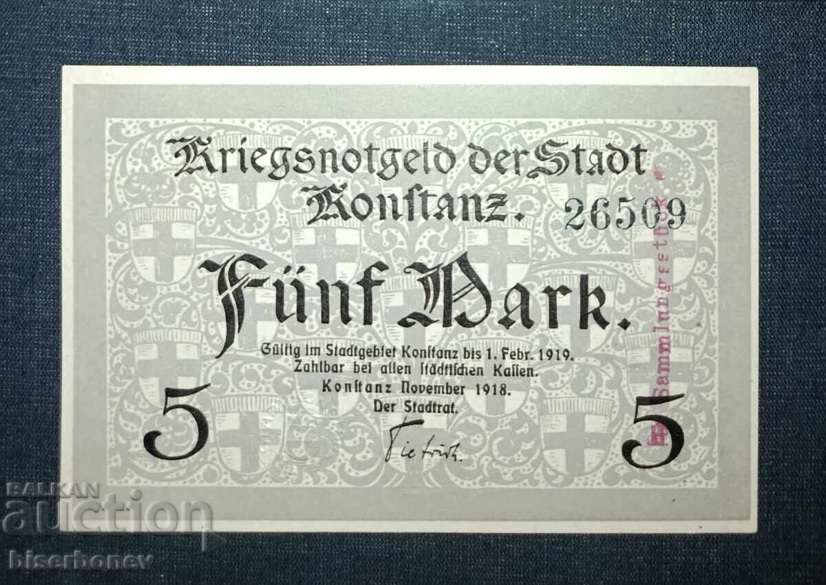 Γερμανία, Γερμανία, 5 μάρκα Κονστάντς, 1918, UNC
