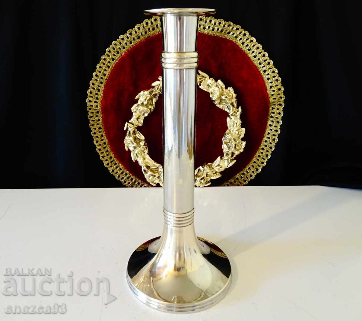 Sfeșnic argintat din bronz 28 cm, 580 gr - 7