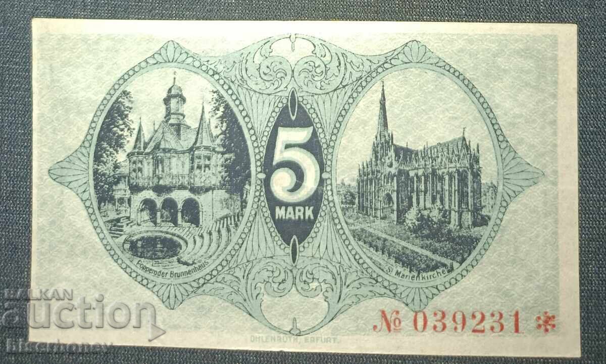 Germany, Germany, 5 Mark Mühlhausen, 1918, XF+ with price 8.00 BGN | € 4.09 Germany, Germany, 5 Mark Mühlhausen, 1918, XF+ with price 8.00 BGN | € 4.09