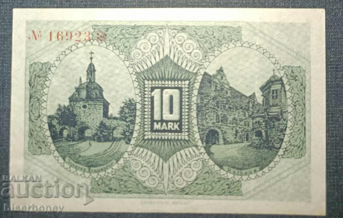 Germany, Германия, 10 марки Мюлхаузен,1918 г, аUNC с цена 10.00 лв. | € 5.11