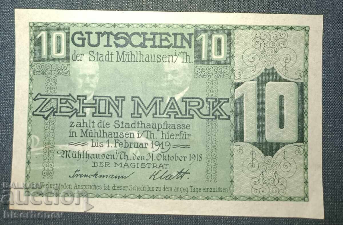 Germany, Германия, 10 марки Мюлхаузен,1918 г, аUNC