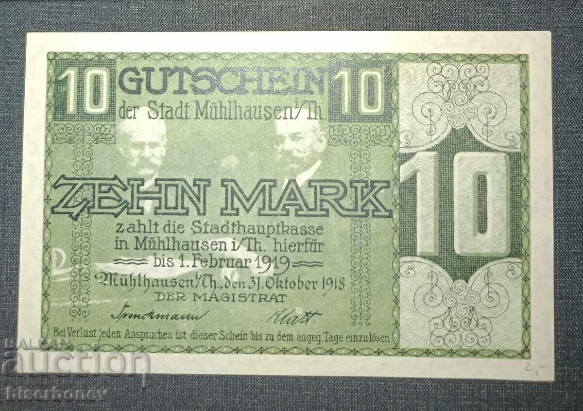 Germany, Germany, 10 Mark Mühlhausen, 1918, UNC