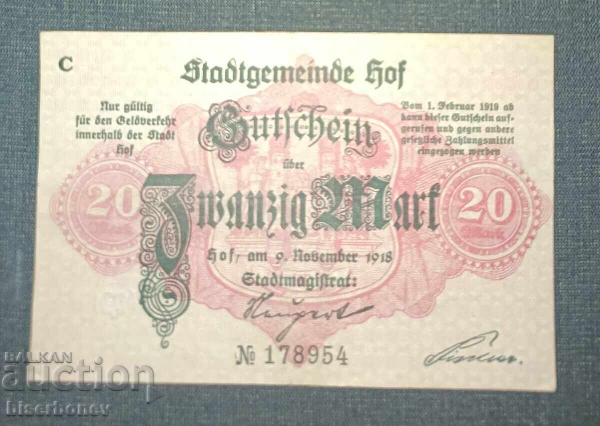 Germania, Germania, 20 mărci Hod, 1918, VF/XF