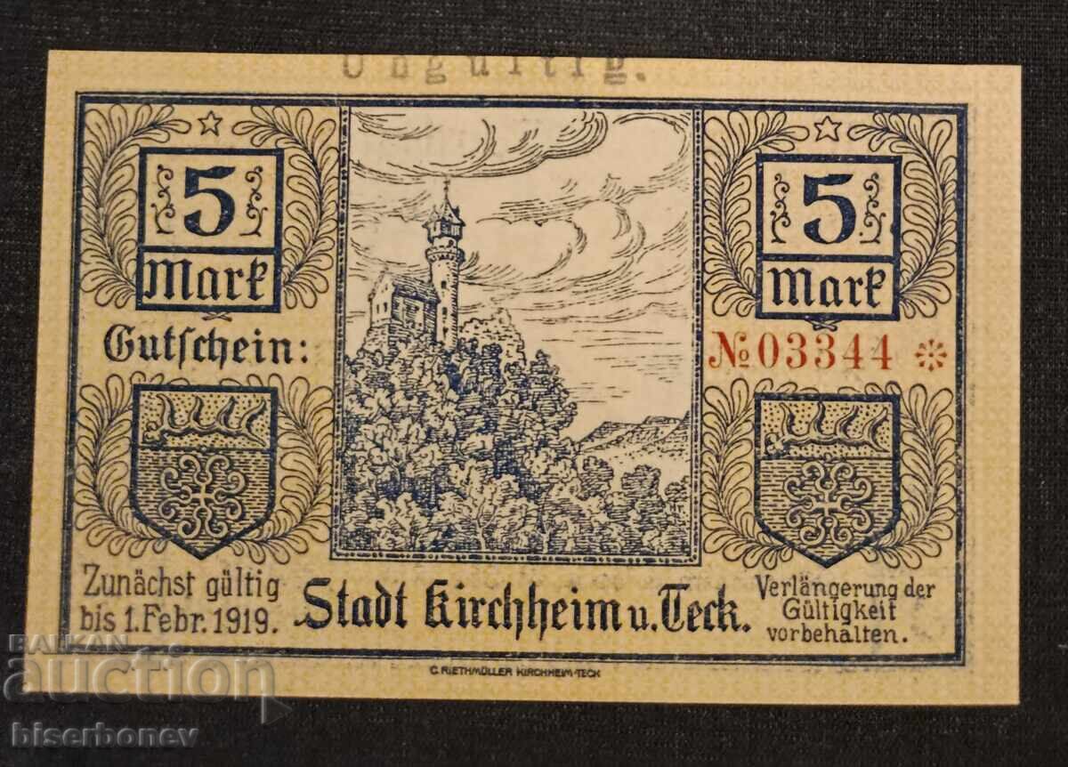 Germania, Germania, 5 mărci Kirchheim, 1918, UNC cu preț 13.00 BGN | € 6.65