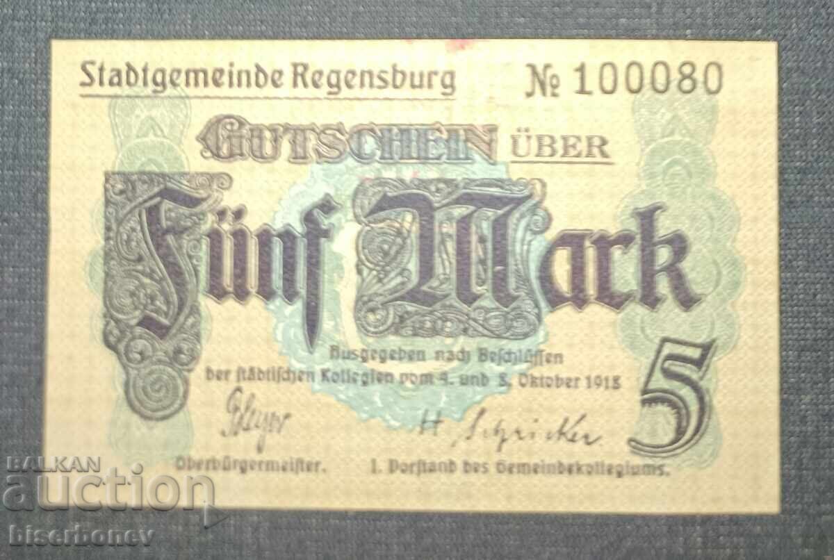 Γερμανία, Γερμανία, 5 μάρκα Regensburg, 1918, UNC
