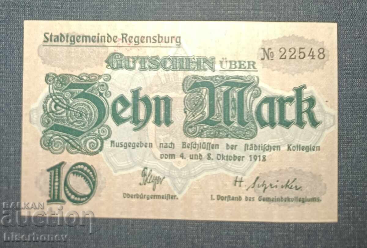 Γερμανία, Γερμανία, 10 μάρκα Regensburg, 1918, UNC Γερμανία, Γερμανία, 10 μάρκα Regensburg, 1918, UNC
