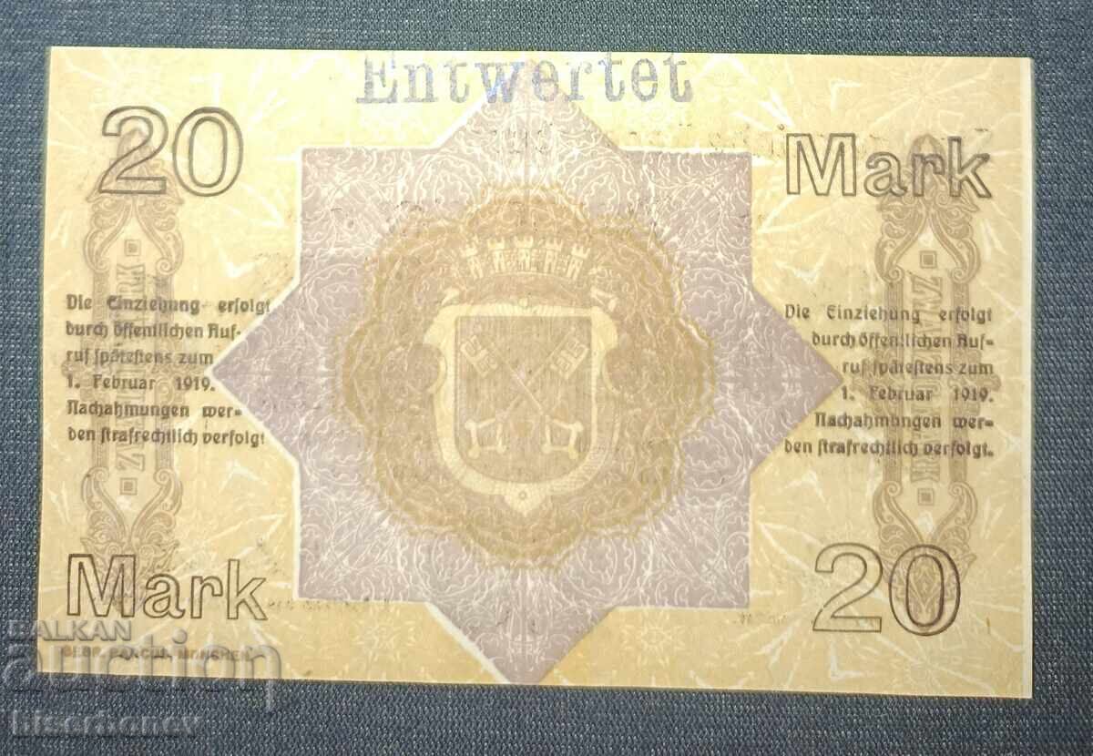 Γερμανία, Γερμανία, 20 μάρκα Ρέγκενσμπουργκ, 1918, UNC με τιμή 11.00 BGN | € 5.62 Γερμανία, Γερμανία, 20 μάρκα Ρέγκενσμπουργκ, 1918, UNC με τιμή 11.00 BGN | € 5.62