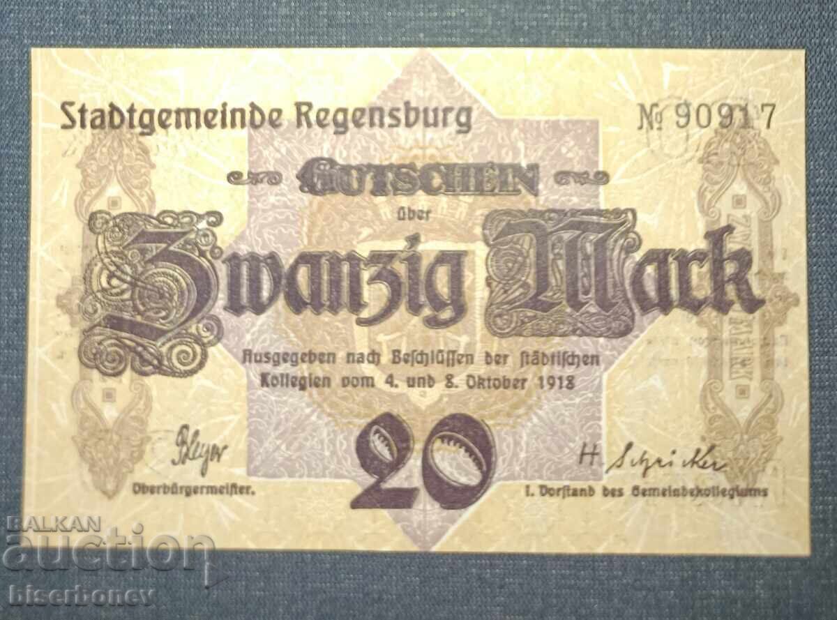 Γερμανία, Γερμανία, 20 μάρκα Ρέγκενσμπουργκ, 1918, UNC Γερμανία, Γερμανία, 20 μάρκα Ρέγκενσμπουργκ, 1918, UNC