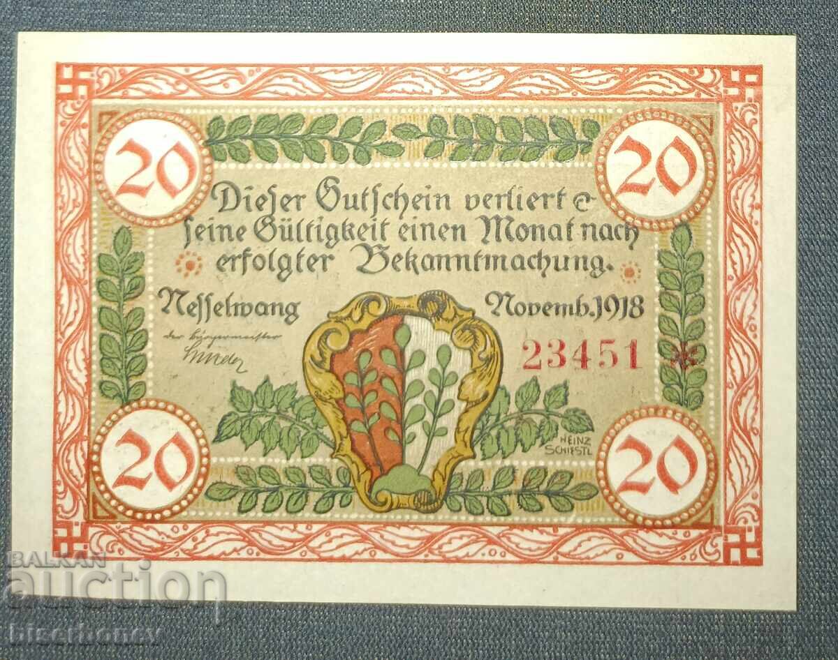 Germany, Germany, 20 Mark Nesselwang, 1918, UNC