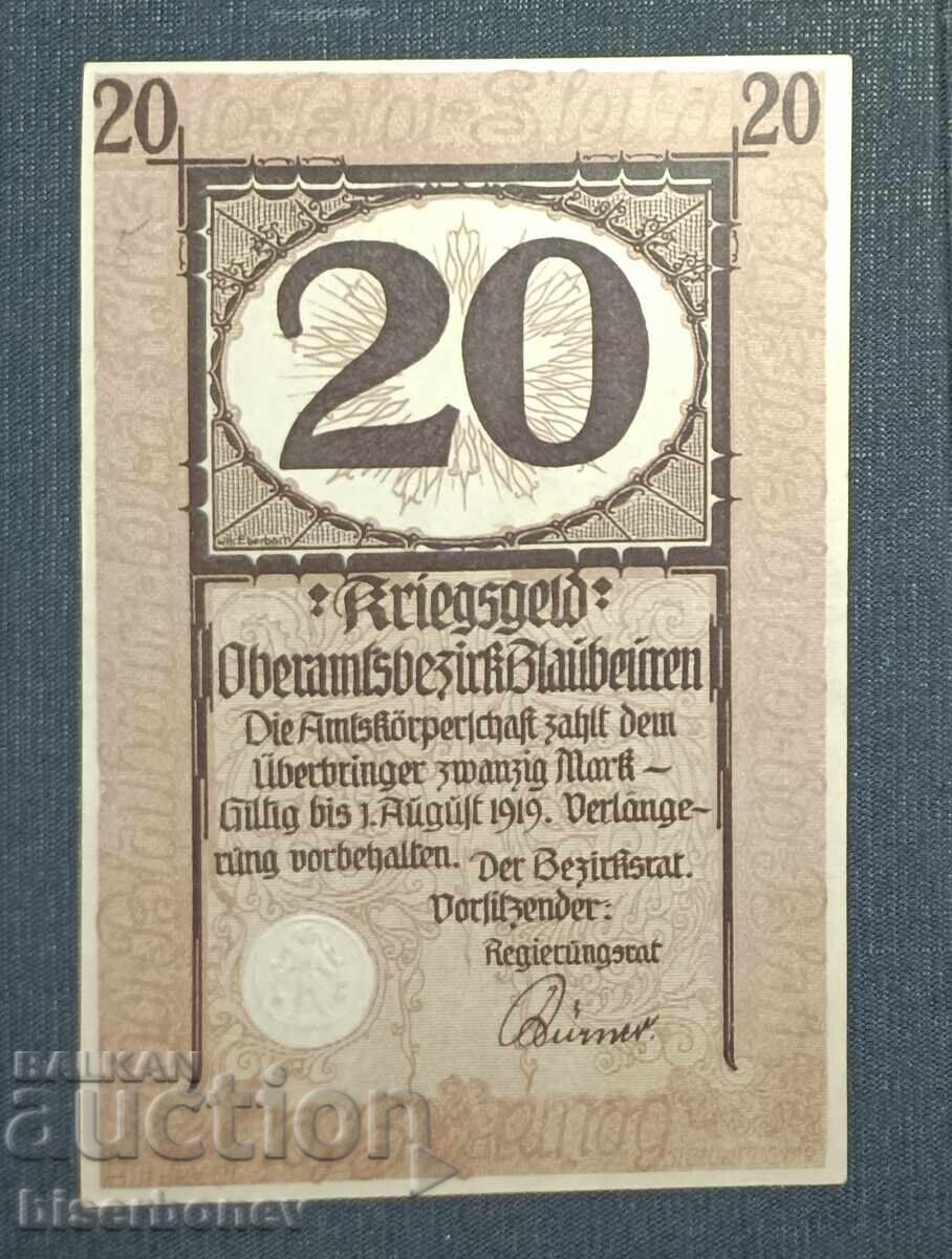 Γερμανία, Γερμανία, 20 μάρκα Blauboyren, 1918, XF+ με τιμή 8.00 BGN | € 4.09