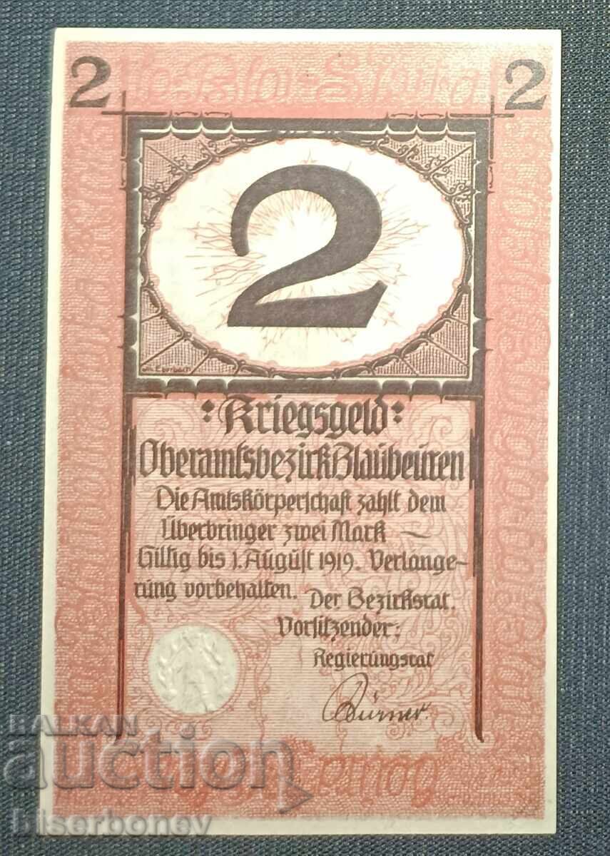 Germania, Germania, 2 mărci Blaubeuren, 1918, UNC cu preț 12.00 BGN | € 6.14 Germania, Germania, 2 mărci Blaubeuren, 1918, UNC cu preț 12.00 BGN | € 6.14
