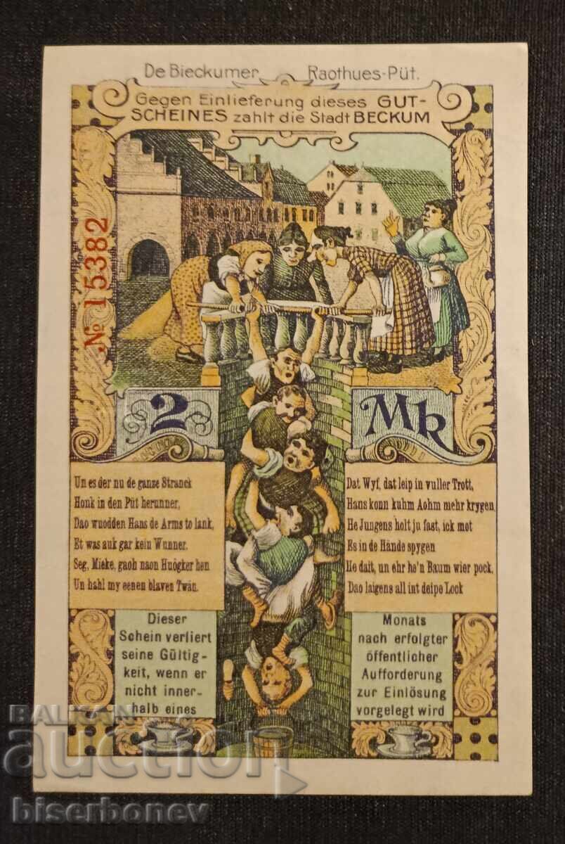 Germany, Германия, 2 марки  Бекум ,1918 г, UNC с цена 16.00 лв. | € 8.18