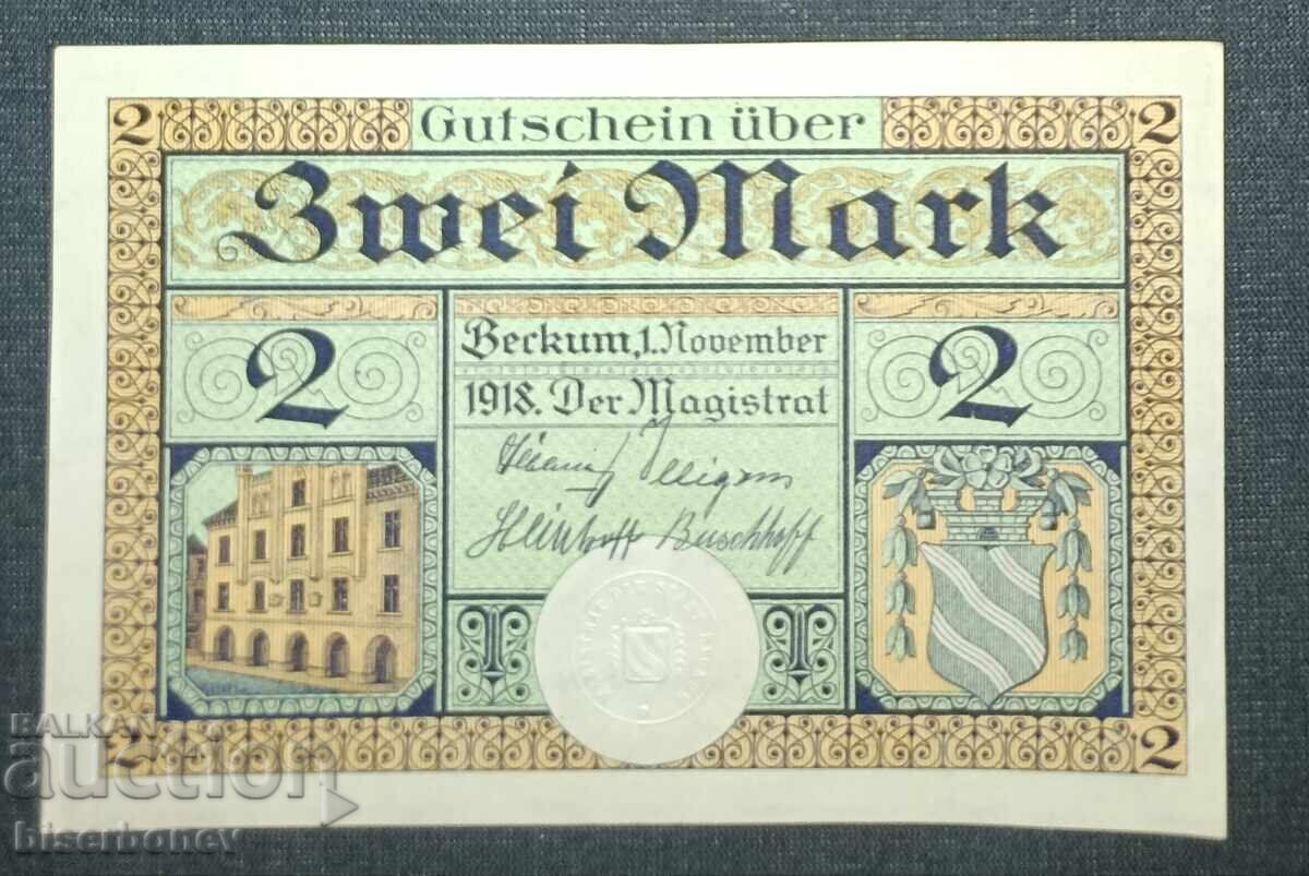 Germany, Германия, 2 марки  Бекум ,1918 г, UNC
