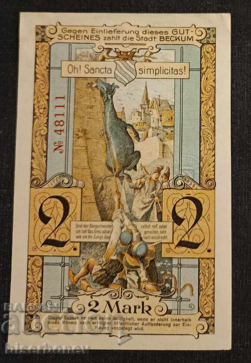 Germany, 2 Mark Bekum, 1918, UNC-1 with price 15.00 BGN | € 7.67 Germany, 2 Mark Bekum, 1918, UNC-1 with price 15.00 BGN | € 7.67