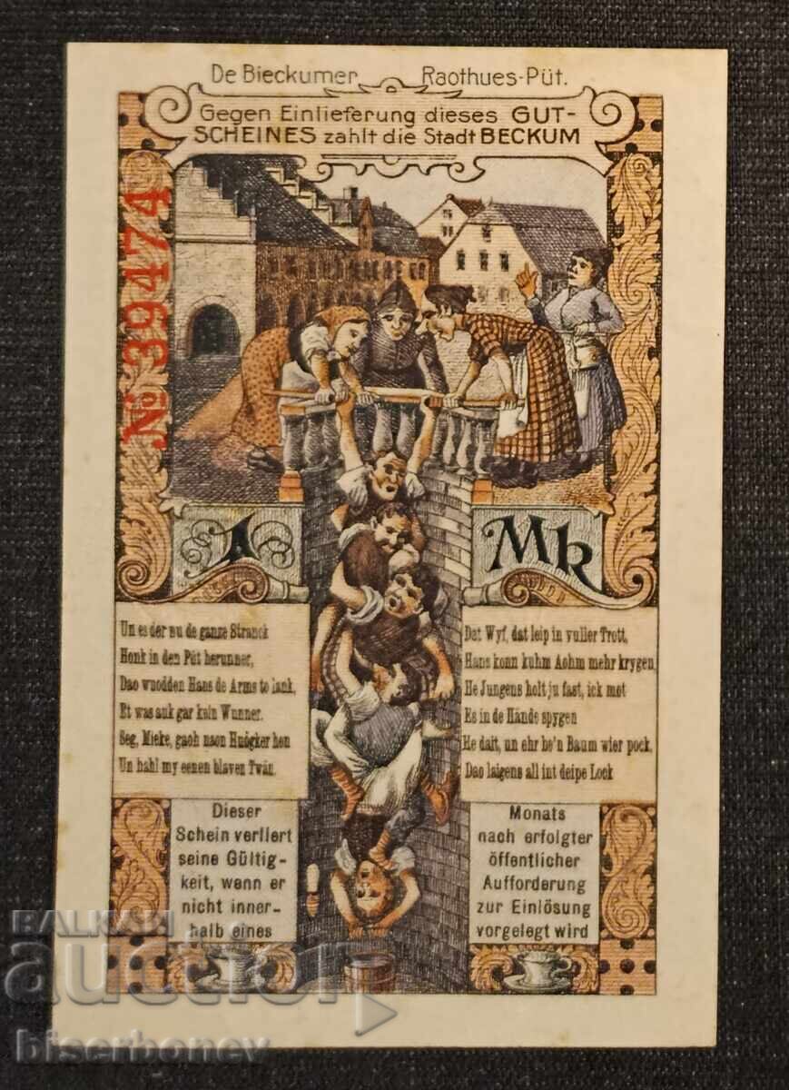 Γερμανία, Γερμανία, 1 μάρκο Beckum, ξηρή σφράγιση, 1918, UNC με τιμή 15.00 BGN | € 7.67