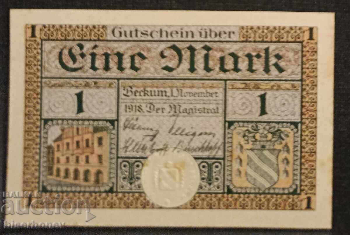 Γερμανία, Γερμανία, 1 μάρκο Beckum, ξηρή σφράγιση, 1918, UNC