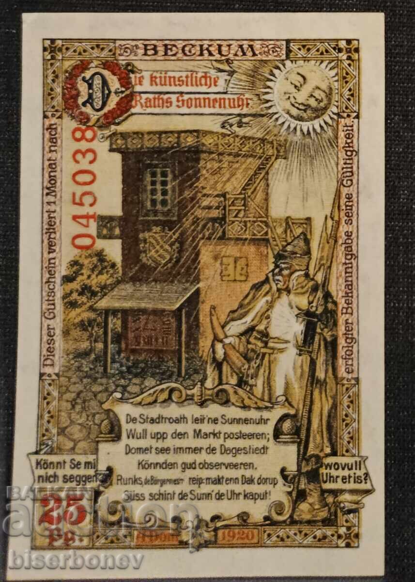Germany, Германия, 25 пфеннига Бекум ,1920 г, UNC с цена 12.00 лв. | € 6.14
