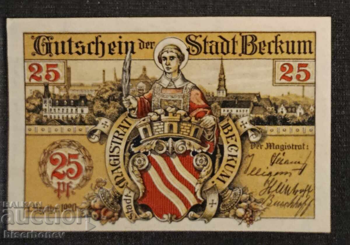 Germany, Германия, 25 пфеннига Бекум ,1920 г, UNC