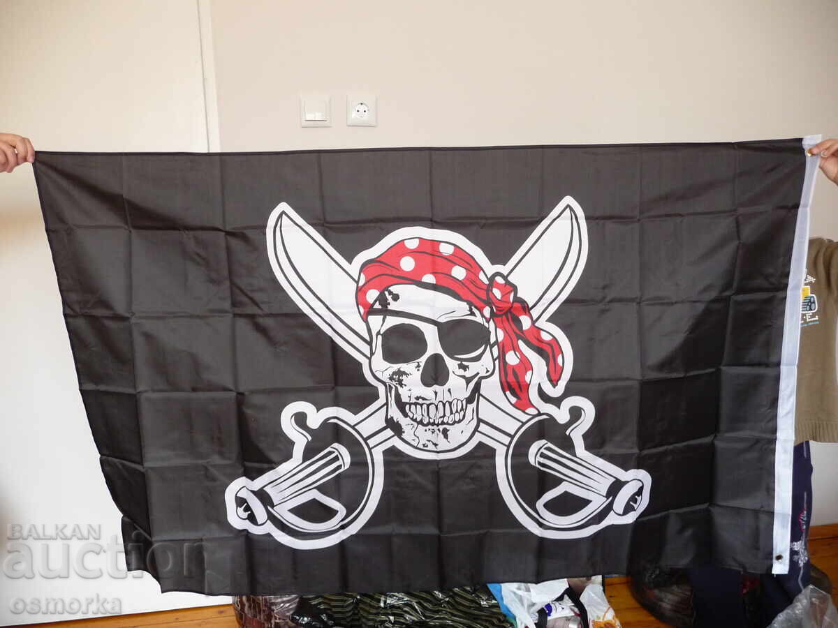 Pirate flag, pirate ship, corsair, skull, two sabers, pirates