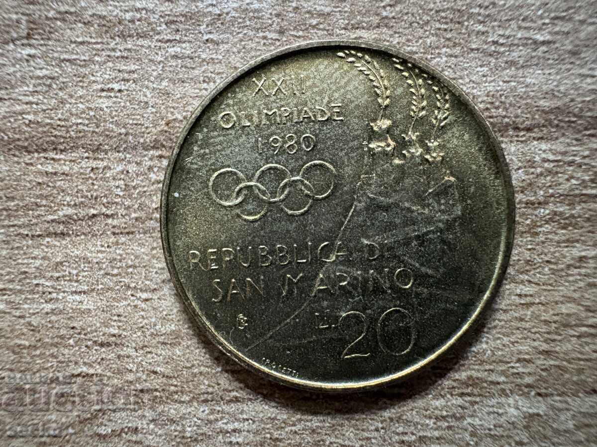 Σαν Μαρίνο - 20 λίρες (1980) - XXII Θερινοί Ολυμπιακοί Αγώνες