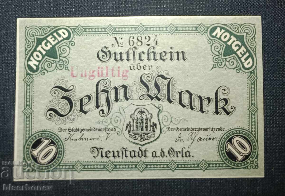 Germania, Germania, 10 mărci Neustadt an der Orla, 1918, UNC