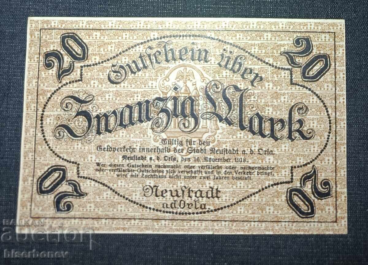 Germany, Германия, 20 марки Нойщад на Орла ,1918 г, UNC с цена 13.00 лв. | € 6.65