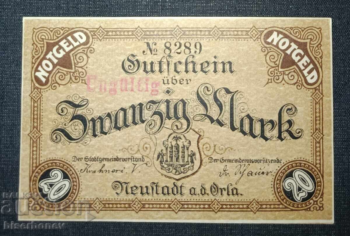 Germany, Германия, 20 марки Нойщад на Орла ,1918 г, UNC