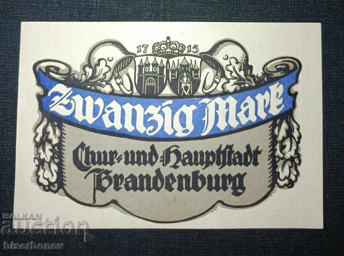 Germania, Germania, 20 mărci Brandenburg, 1918, aUNC/UNC-1 cu preț 23.00 BGN | € 11.76 Germania, Germania, 20 mărci Brandenburg, 1918, aUNC/UNC-1 cu preț 23.00 BGN | € 11.76