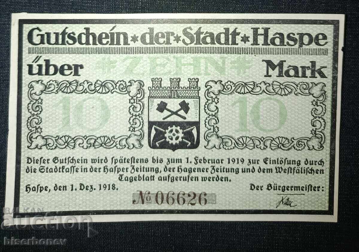 Γερμανία, Γερμανία, 10 μάρκα Χάσε, 1918, UNC Γερμανία, Γερμανία, 10 μάρκα Χάσε, 1918, UNC