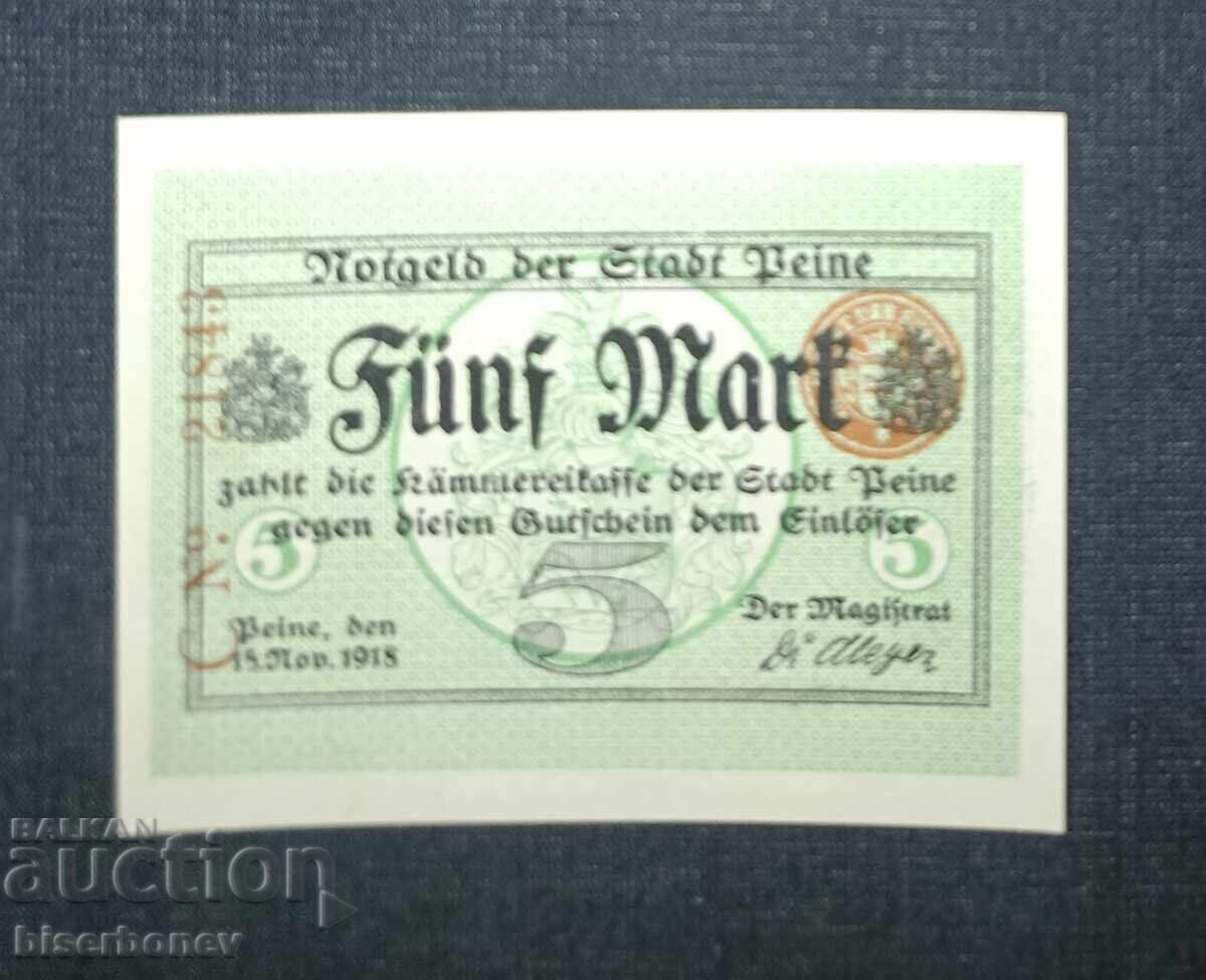 Germany, Германия, 5 марки Пайне ,1918 г, UNC