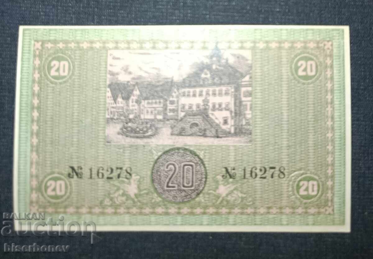 Germany, Германия, 20 марки Некарслум ,1918 г, UNC-1 с цена 9.00 лв. | € 4.60