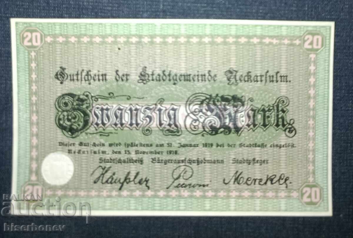 Germany, Германия, 20 марки Некарслум ,1918 г, UNC-1