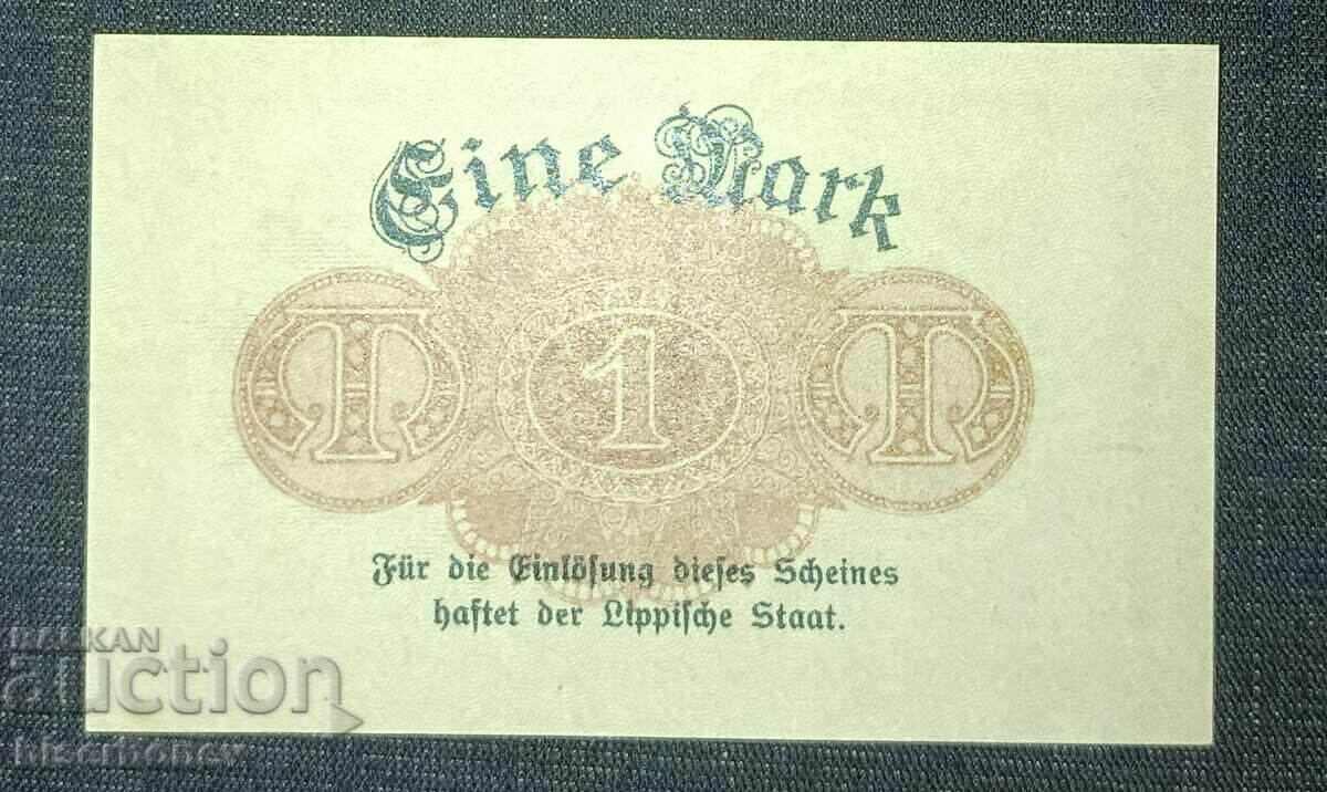 Γερμανία, Γερμανία, 1 μάρκο Λίππε - Ντέτμολντ, 1918, UNC με τιμή 8.00 BGN | € 4.09