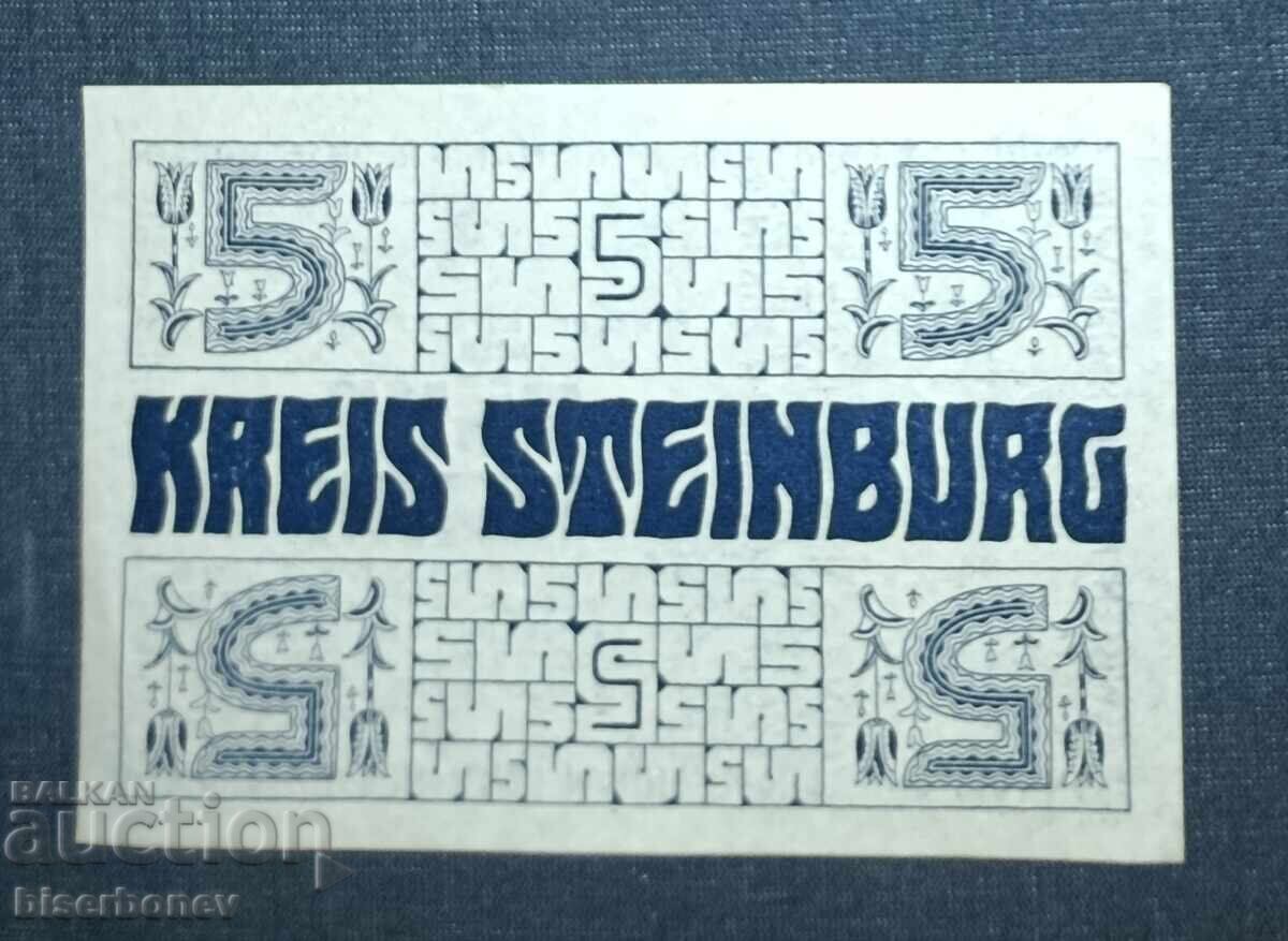 Germany 5 Mark Steinburg 1918, UNC-1 with price 12.00 BGN | € 6.14 Germany 5 Mark Steinburg 1918, UNC-1 with price 12.00 BGN | € 6.14