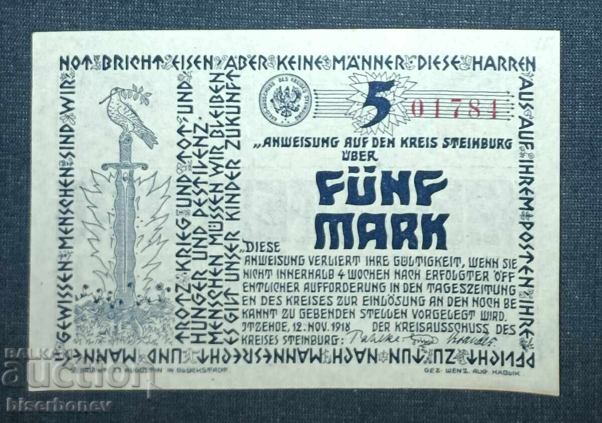 Germany 5 Mark Steinburg 1918, UNC-1 Germany 5 Mark Steinburg 1918, UNC-1