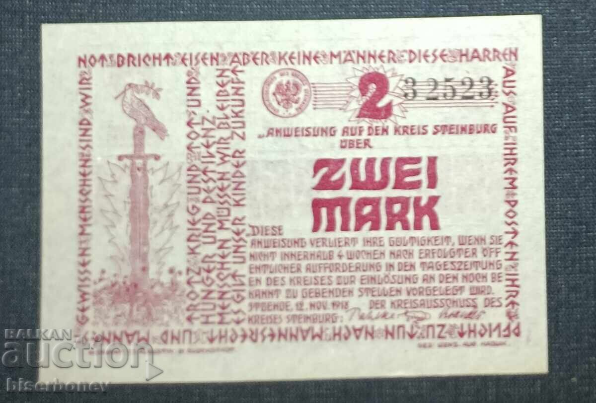 Γερμανία, Γερμανία, 2 μάρκα Στάινμπουργκ, 1918, UNC Γερμανία, Γερμανία, 2 μάρκα Στάινμπουργκ, 1918, UNC
