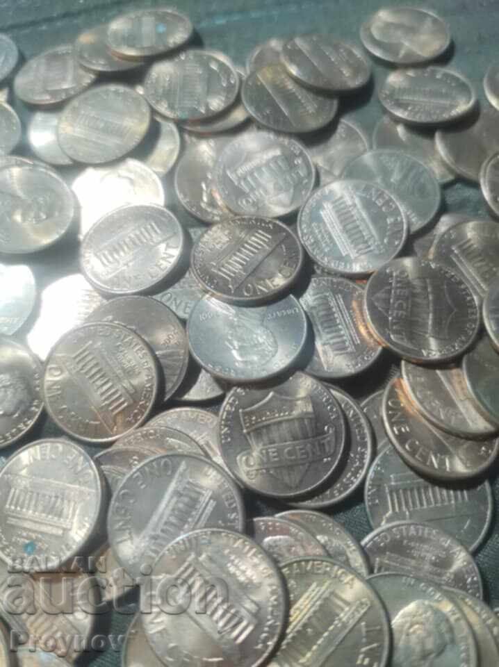 Livrarea 100 buc. Monede americane de 1 cent 50% reducere
