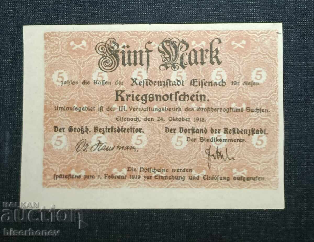 Γερμανία, Γερμανία, 5 μάρκα Άιζεναχ, 1918, UNC Γερμανία, Γερμανία, 5 μάρκα Άιζεναχ, 1918, UNC