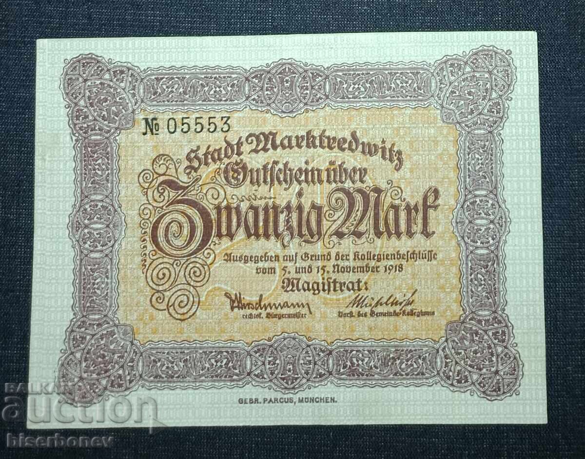 Germany, Germany, 20 Mark Marktredwitz, 1918, XF