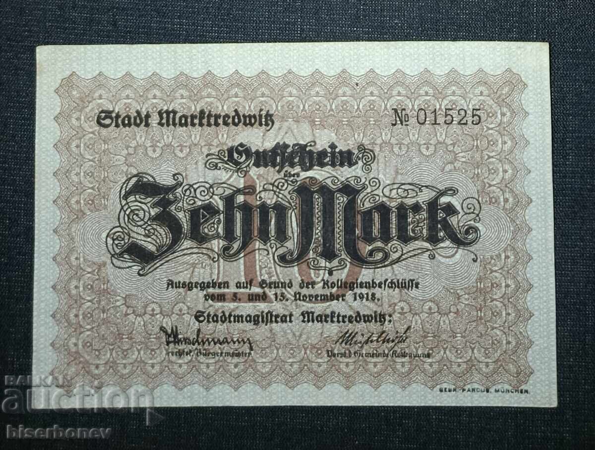Germany, Германия, 10 марки Марктредвиц ,1918 г, XF/aUNC