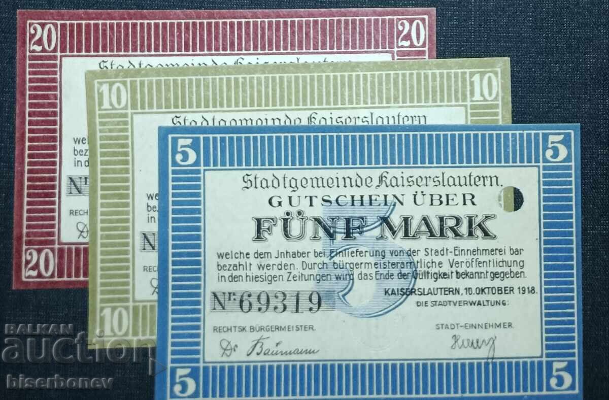 Germania, Germania, 5, 10 și 20 mărci Kaiserslautern aUNC Germania, Germania, 5, 10 și 20 mărci Kaiserslautern aUNC