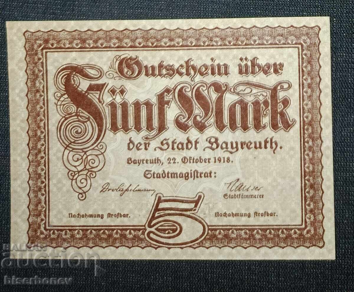 Germany, Германия, 5 марки Байерут ,1918 г, UNC Germany, Германия, 5 марки Байерут ,1918 г, UNC
