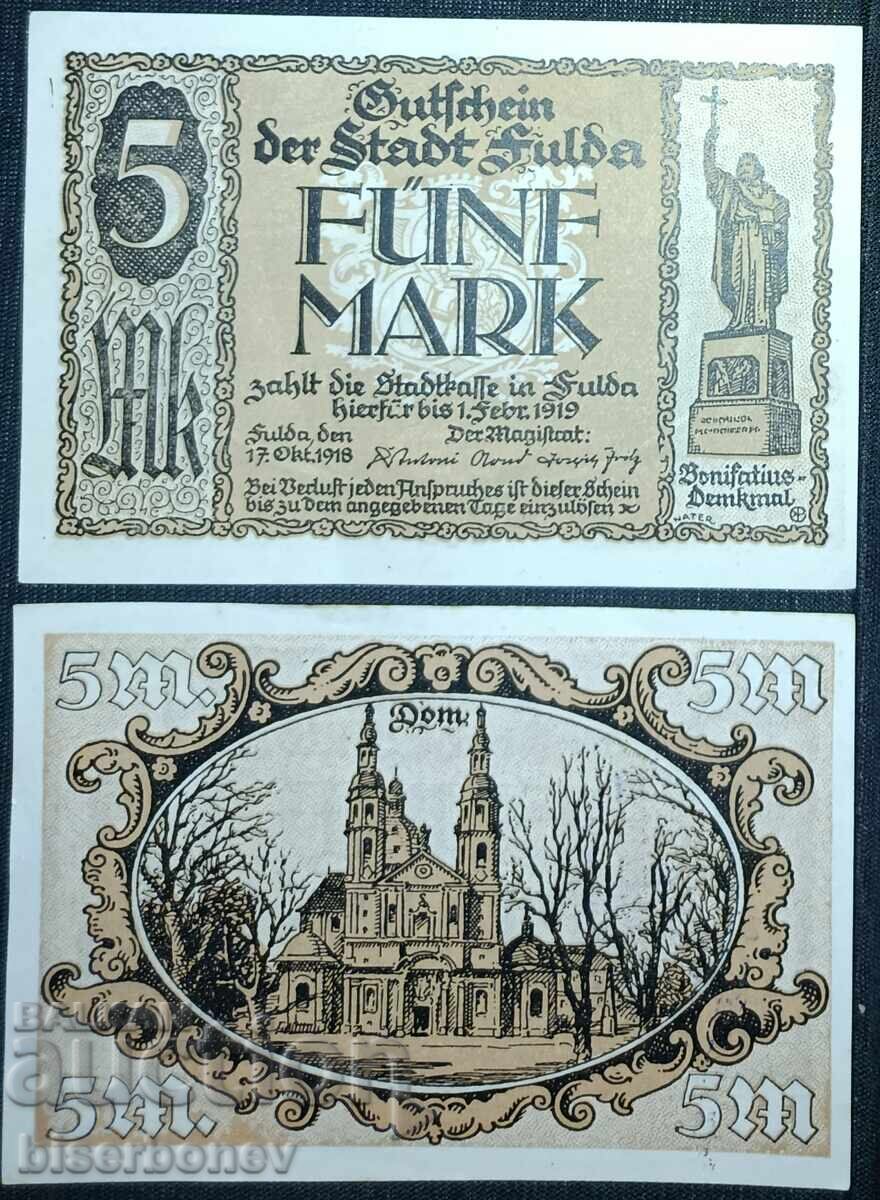 Γερμανία, Γερμανία, 5 μάρκα Φούλντα, 1918, UNC