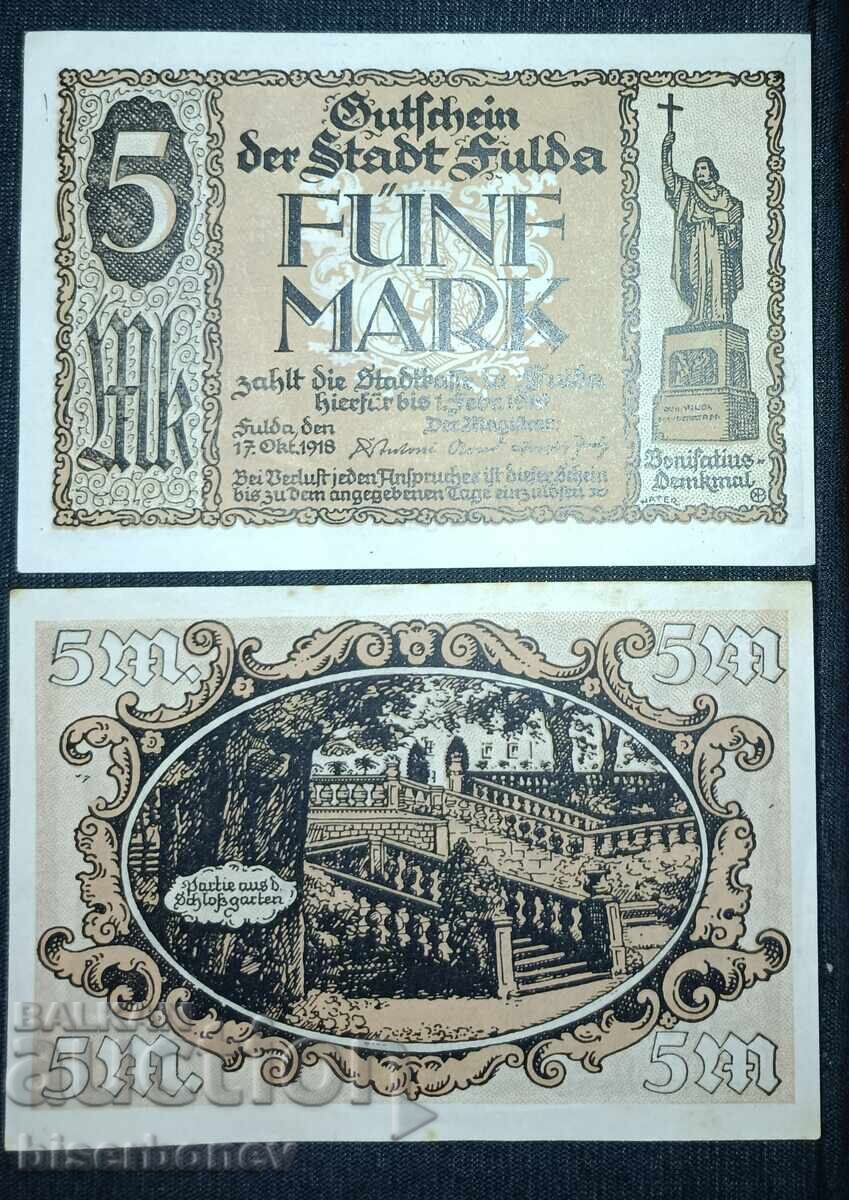 Germania, Germania, 5 mărci Fulda, 1918, UNC-1 Germania, Germania, 5 mărci Fulda, 1918, UNC-1