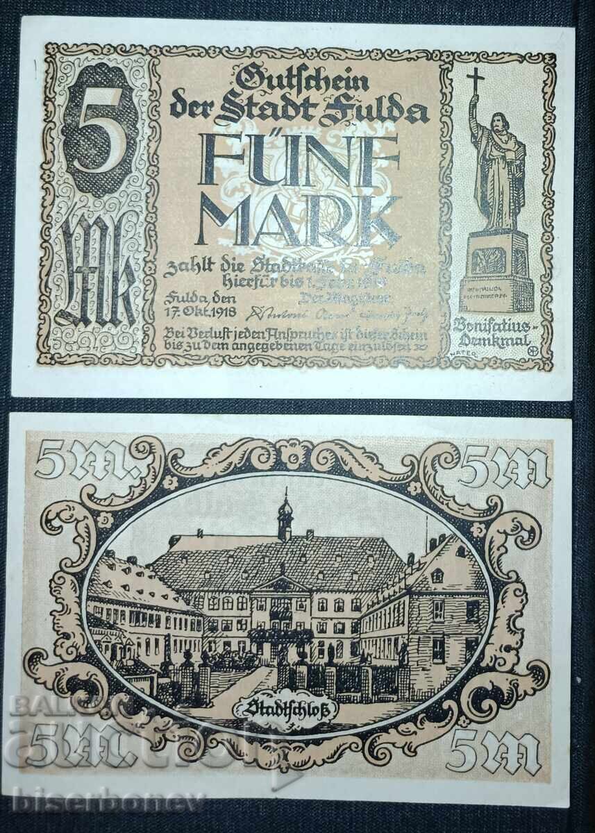 Germany, Germany, 5 Mark Fulda, 1918, UNC