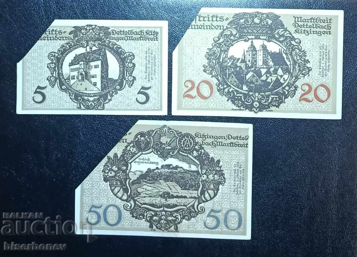 Γερμανία, Γερμανία, 10, 20 και 50 μάρκα Κίτσινγκεν, 1918 με τιμή 16.00 BGN | € 8.18