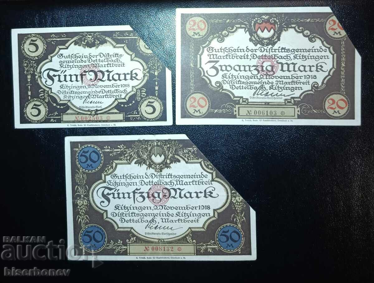 Γερμανία, Γερμανία, 10, 20 και 50 μάρκα Κίτσινγκεν, 1918