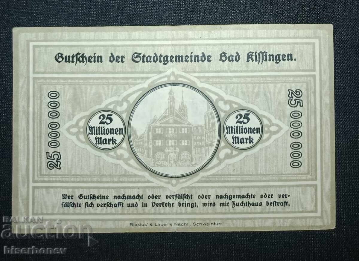 Germania, Germania, 25 milioane mărci Bad Kissingen, 1923, XF cu preț 9.00 BGN | € 4.60