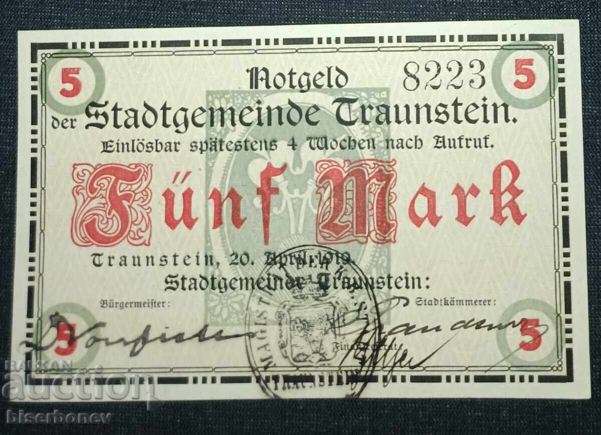 Γερμανία, Γερμανία, 5 μάρκα Τραουνστάιν, 1918, UNC